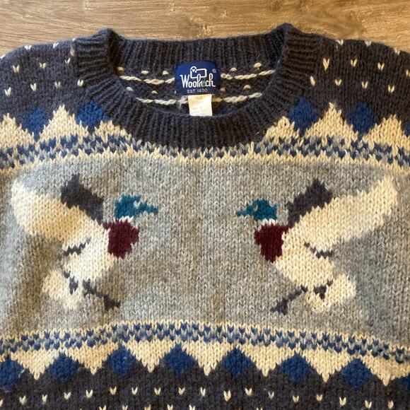 Woolrich Duck Mallard Graphic Knit Sweater Pullover 100% Wool Size Medium - Picture 3 of 8